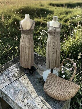 Juapna, Long Dress,Sz S,Animal Print,Beige-Black,Rayon,Buttons,Sleeveless.!